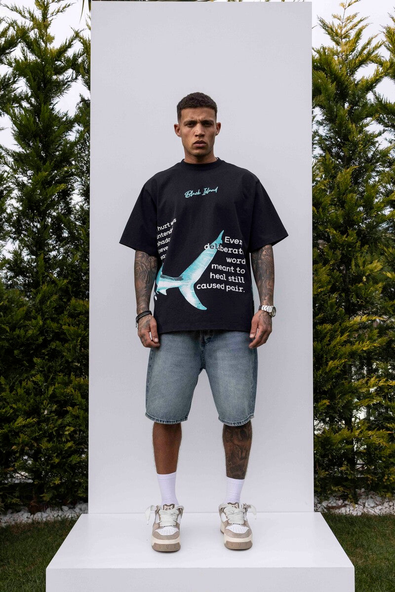SHARK PRINTED WASHED T-SHIRT BLACK 1848