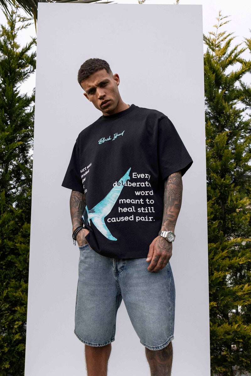 SHARK PRINTED WASHED T-SHIRT BLACK 1848