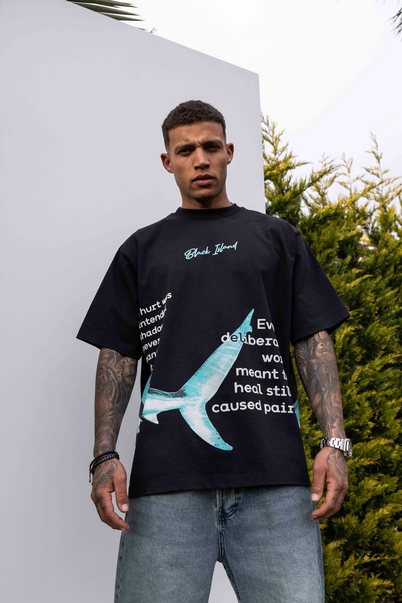 SHARK PRINTED WASHED T-SHIRT BLACK 1848