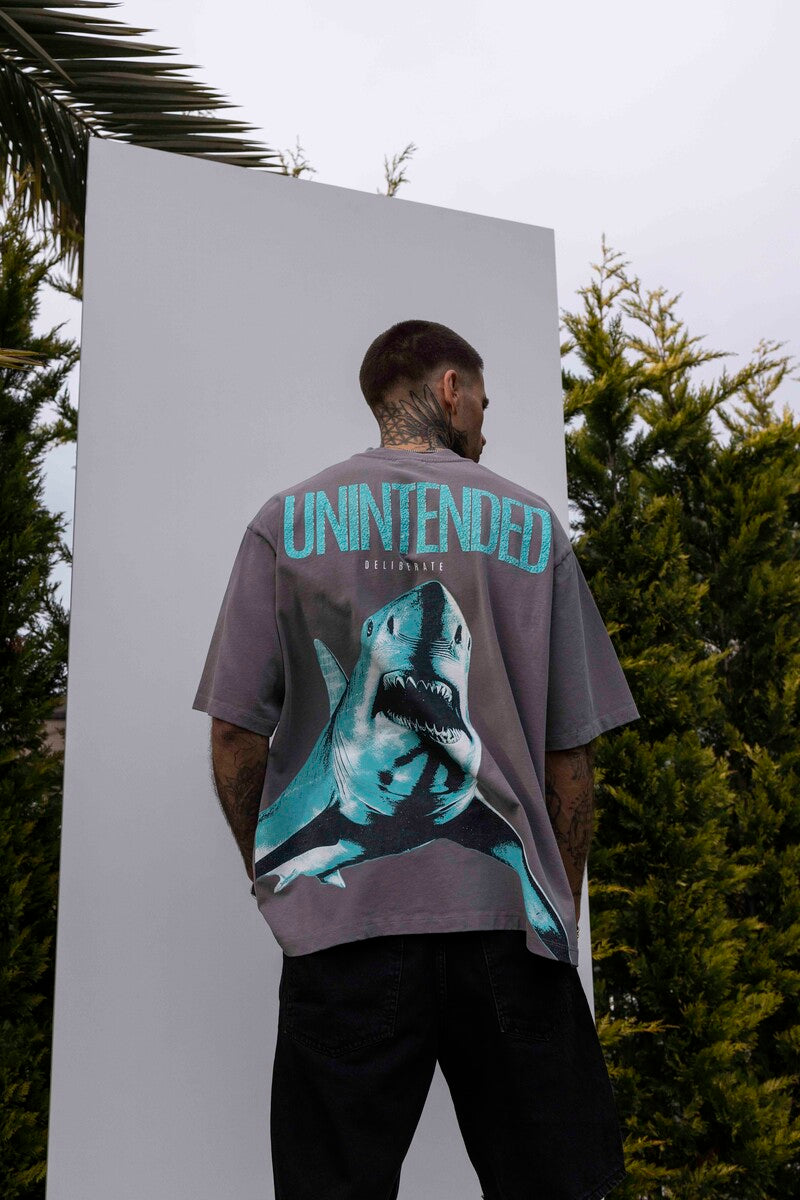 SHARK PRINTED WASHED T-SHIRT GRAY 1848
