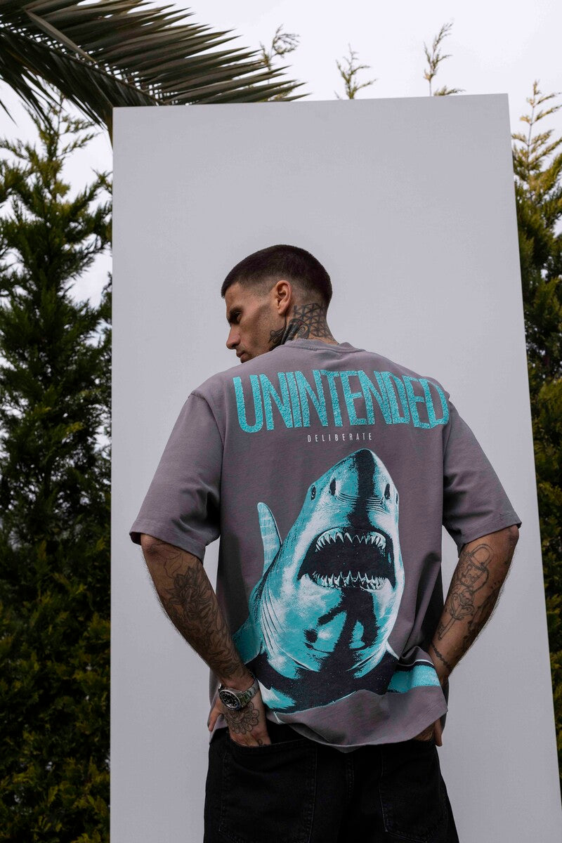 SHARK PRINTED WASHED T-SHIRT GRAY 1848