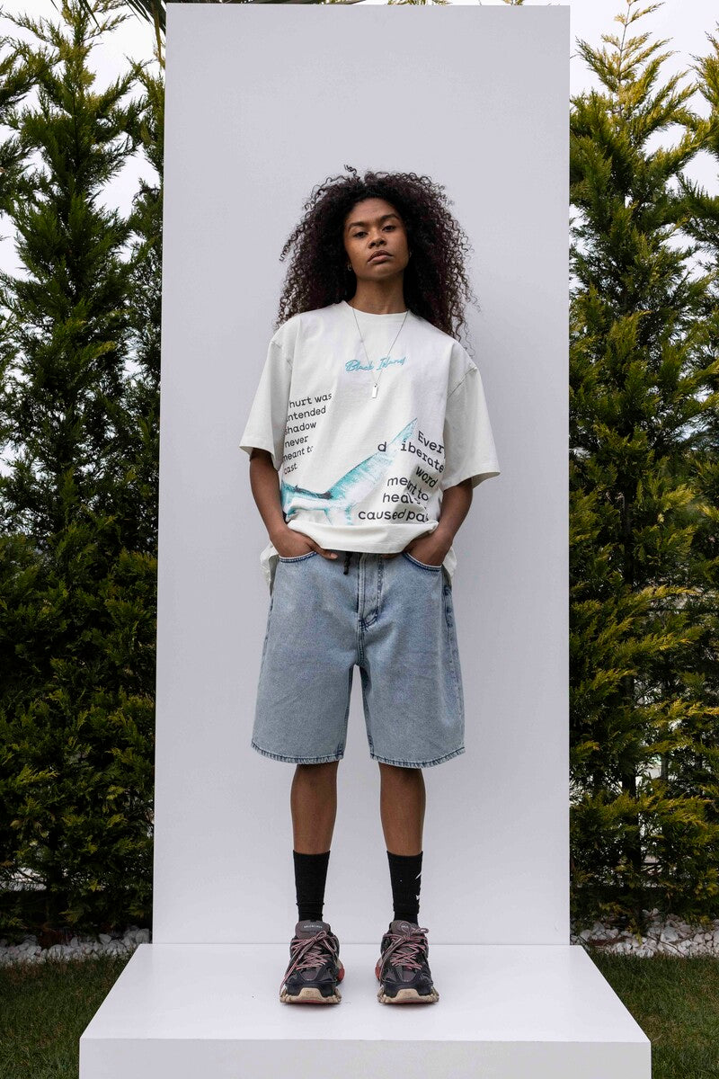 SHARK PRINTED WASHED T-SHIRT WHITE 1848