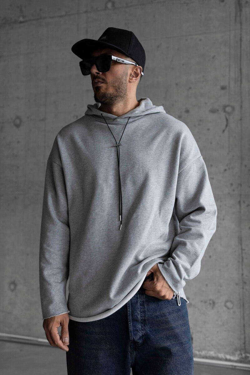 Short Asymmetric Zip Hoodie Gray 1484