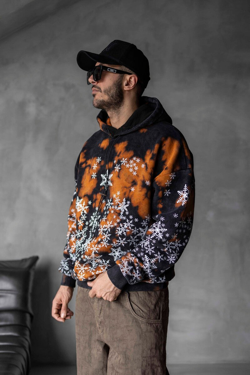Snowflake Washed Black Hoodie 1351
