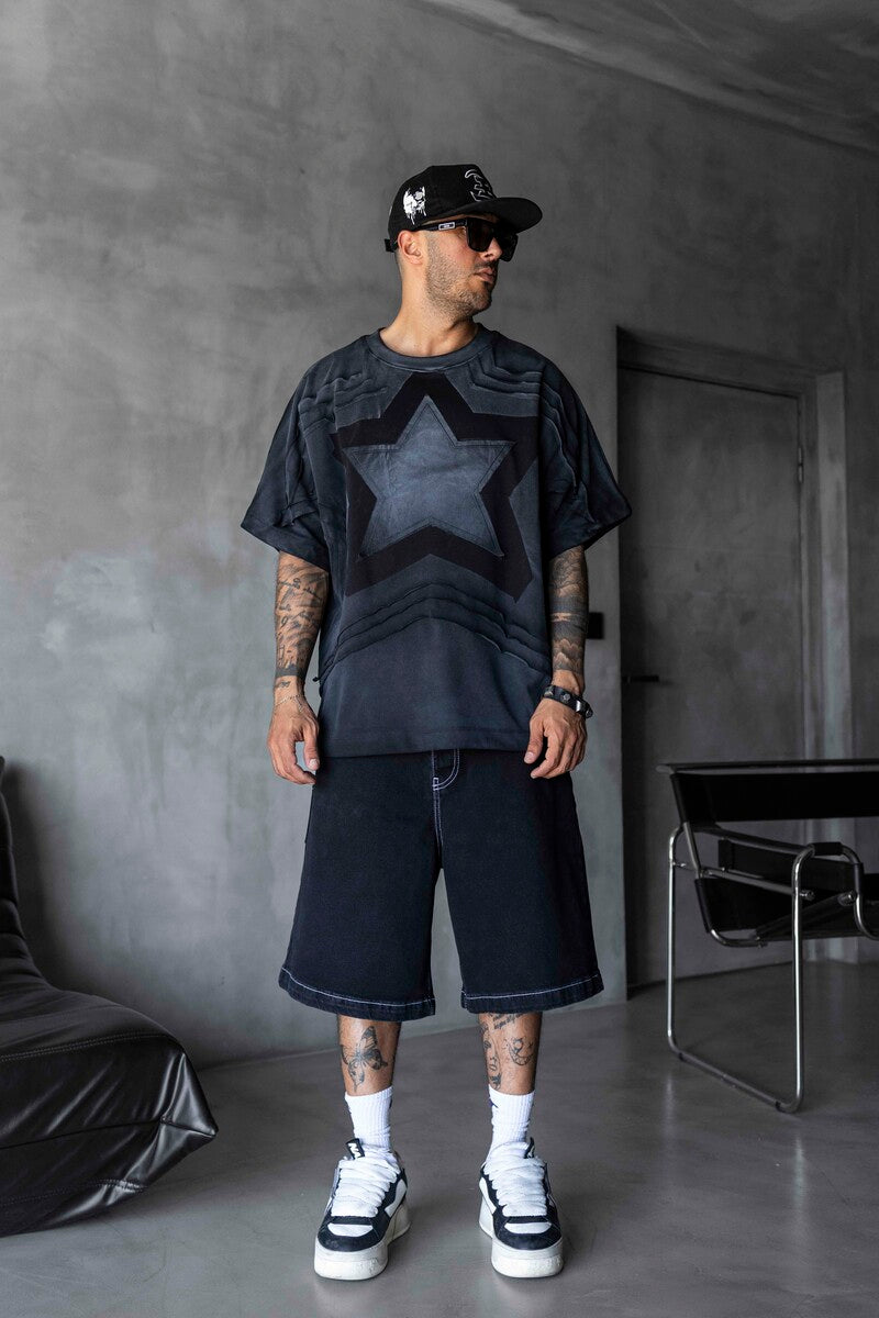 Star Applique Black T-shirt 1877