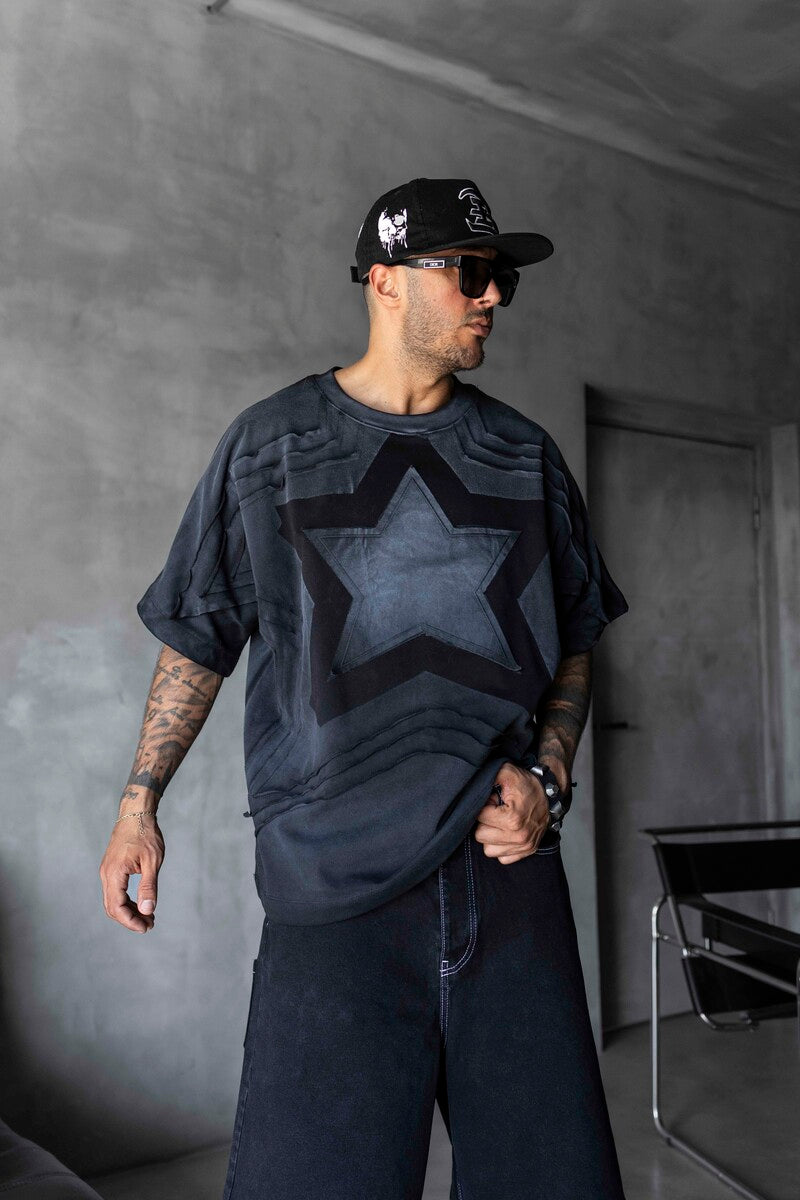 Star Applique Black T-shirt 1877