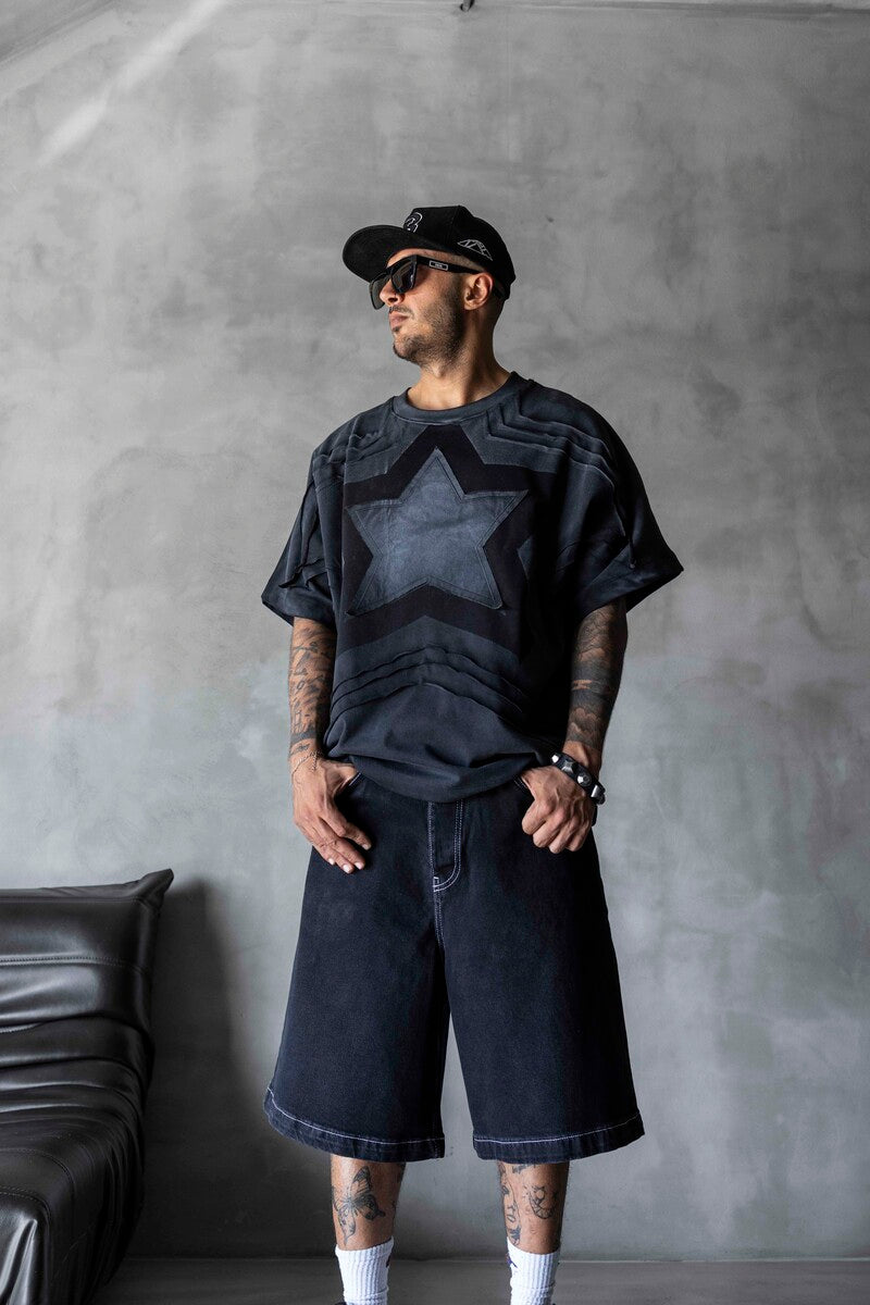 Star Applique Black T-shirt 1877