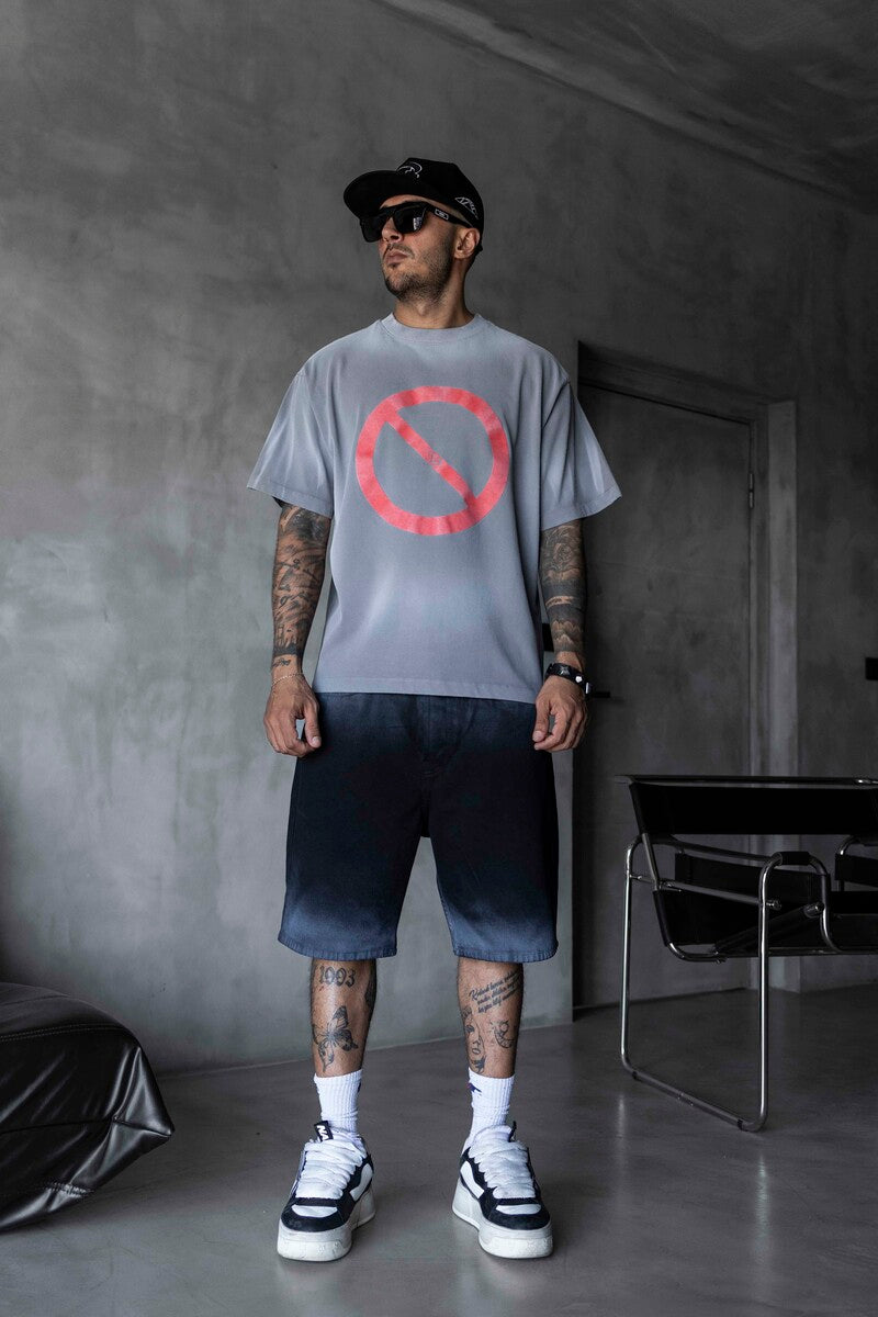 Stop Printed Gri T-shirt 1871