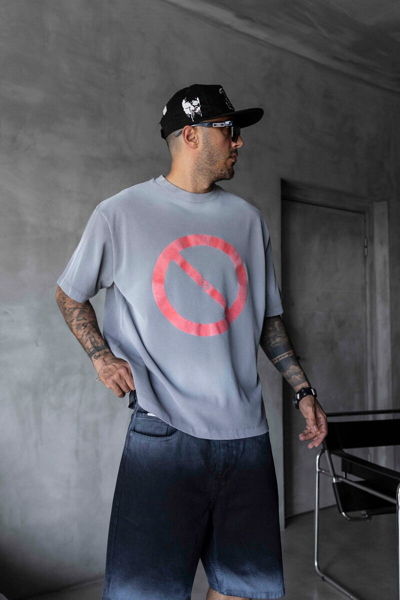 Stop Printed Gri T-shirt 1871