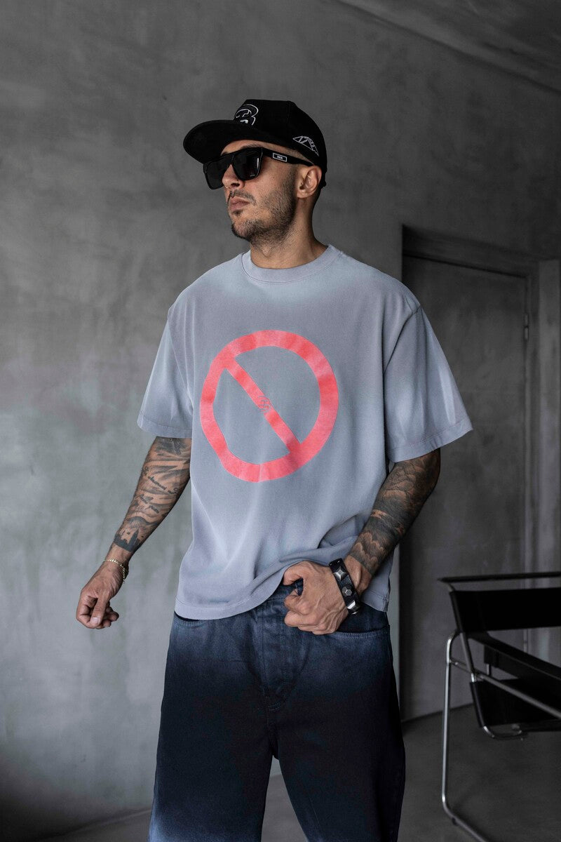 Stop Printed Gri T-shirt 1871