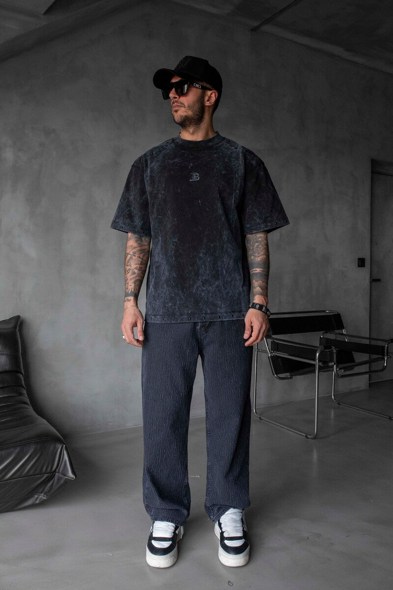 Studded Edge T-Shirt - Washed Black 1838