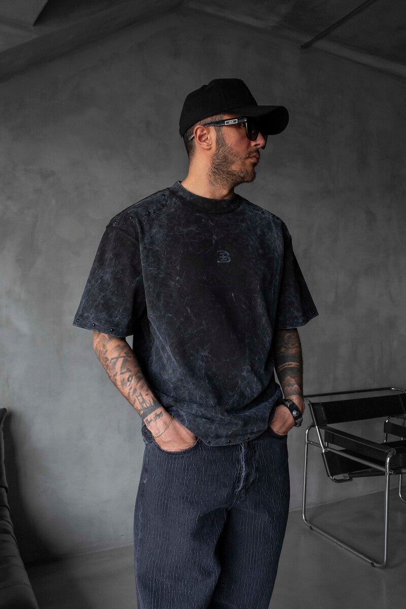 Studded Edge T-Shirt - Washed Black 1838
