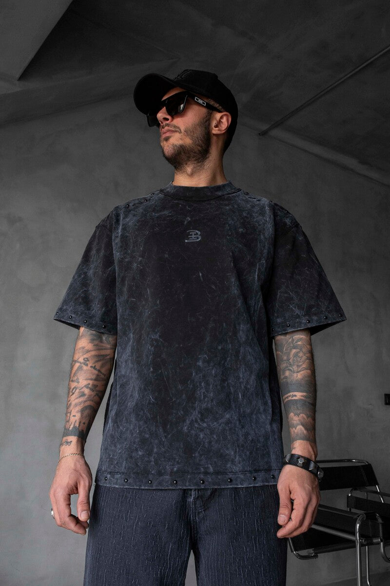 Studded Edge T-Shirt - Washed Black 1838