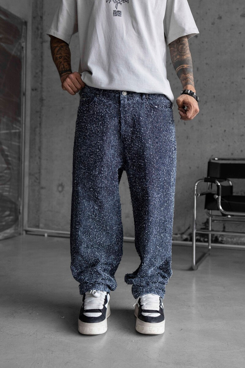 TEXTURED BLUE BAGGY JEANS 17012
