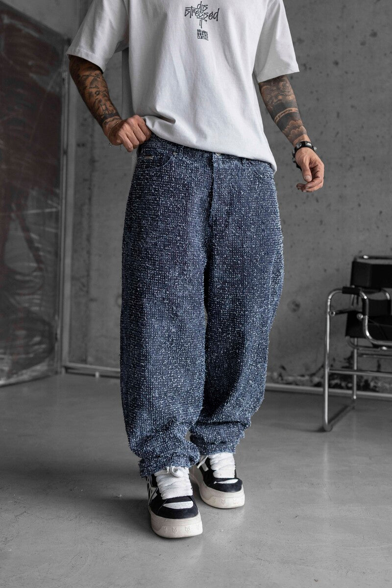 TEXTURED BLUE BAGGY JEANS 17012