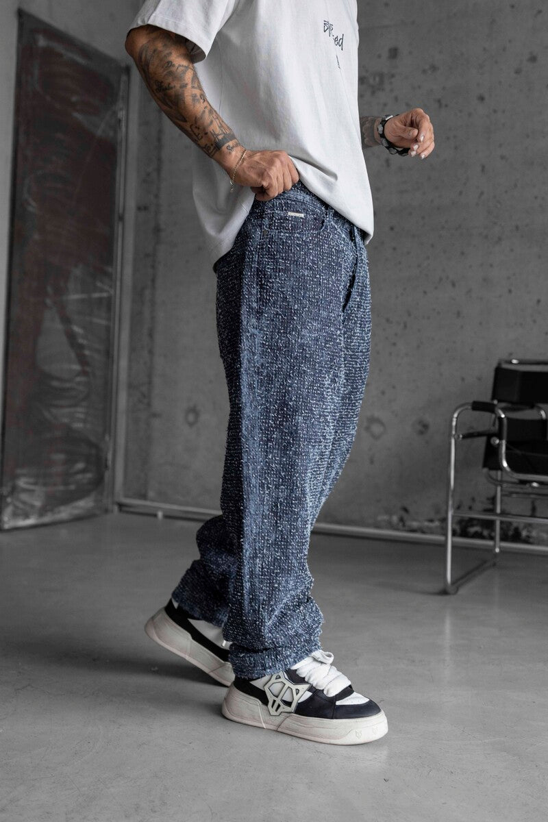 TEXTURED BLUE BAGGY JEANS 17012