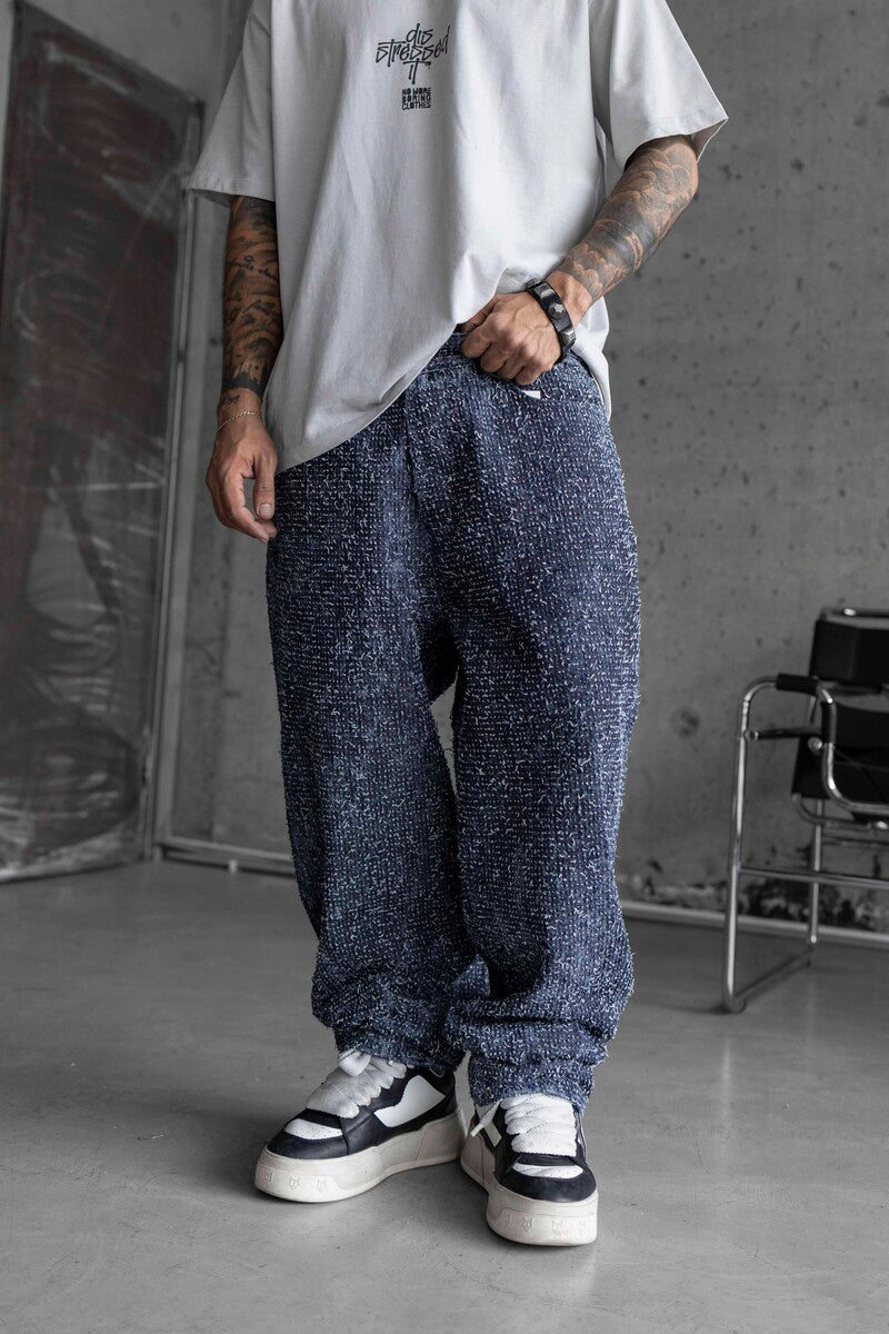 TEXTURED BLUE BAGGY JEANS 17012