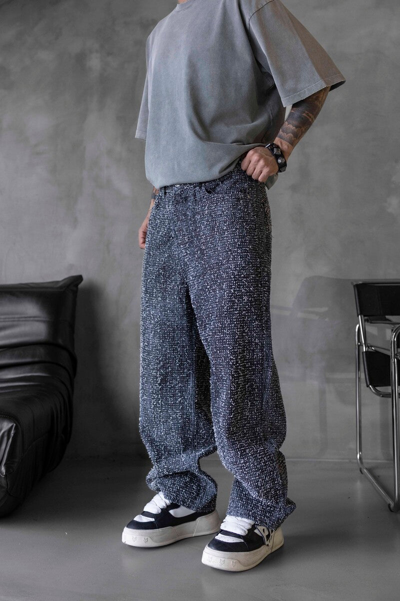 TEXTURED BLUE BAGGY JEANS 17057