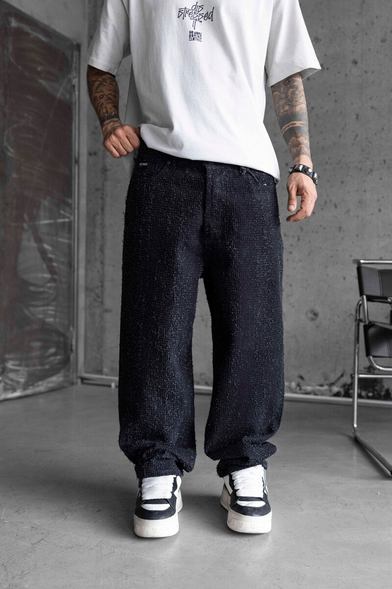 TEXTURED BLACK BAGGY JEANS 17014