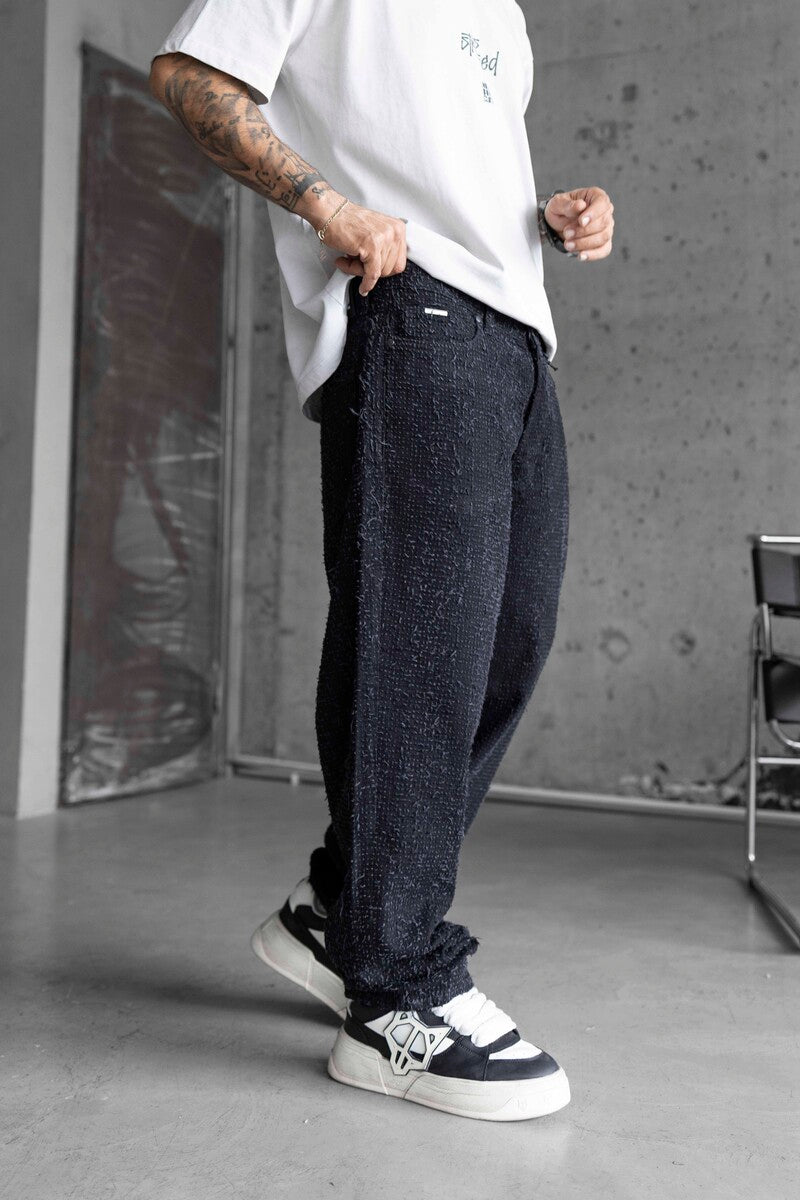 TEXTURED BLACK BAGGY JEANS 17014