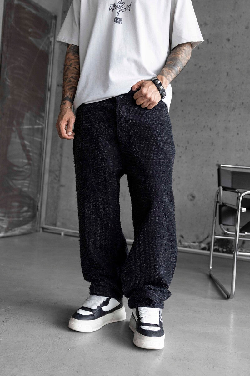 TEXTURED BLACK BAGGY JEANS 17014
