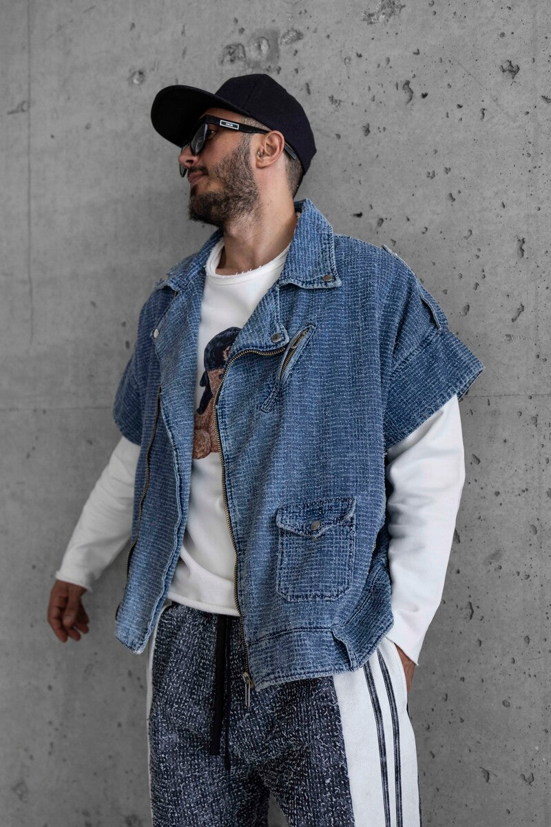 TEXTURED BLUE DENIM VEST 16843