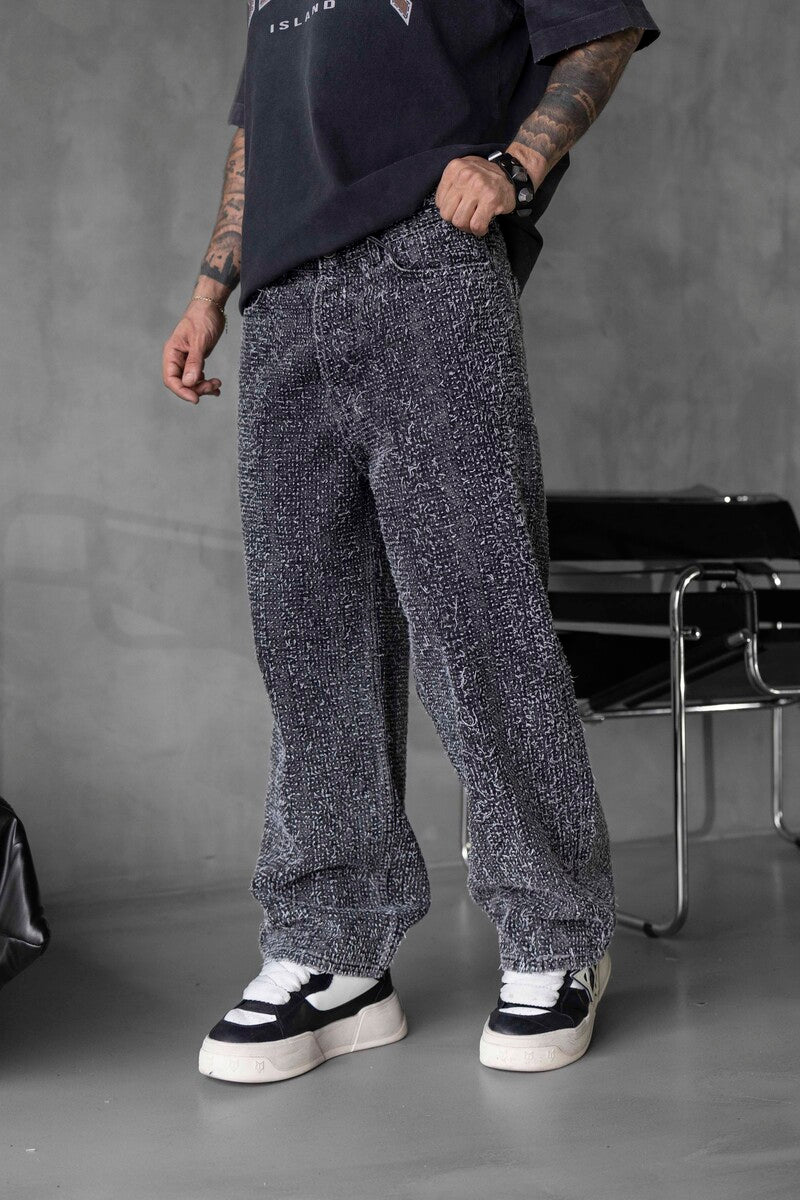 TEXTURED GRAY BAGGY JEANS 17058