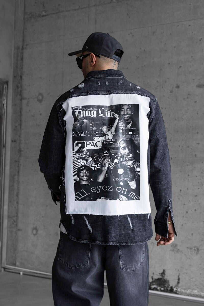 TUPAC PRINTED DENIM JACKET SETS BLACK 16970