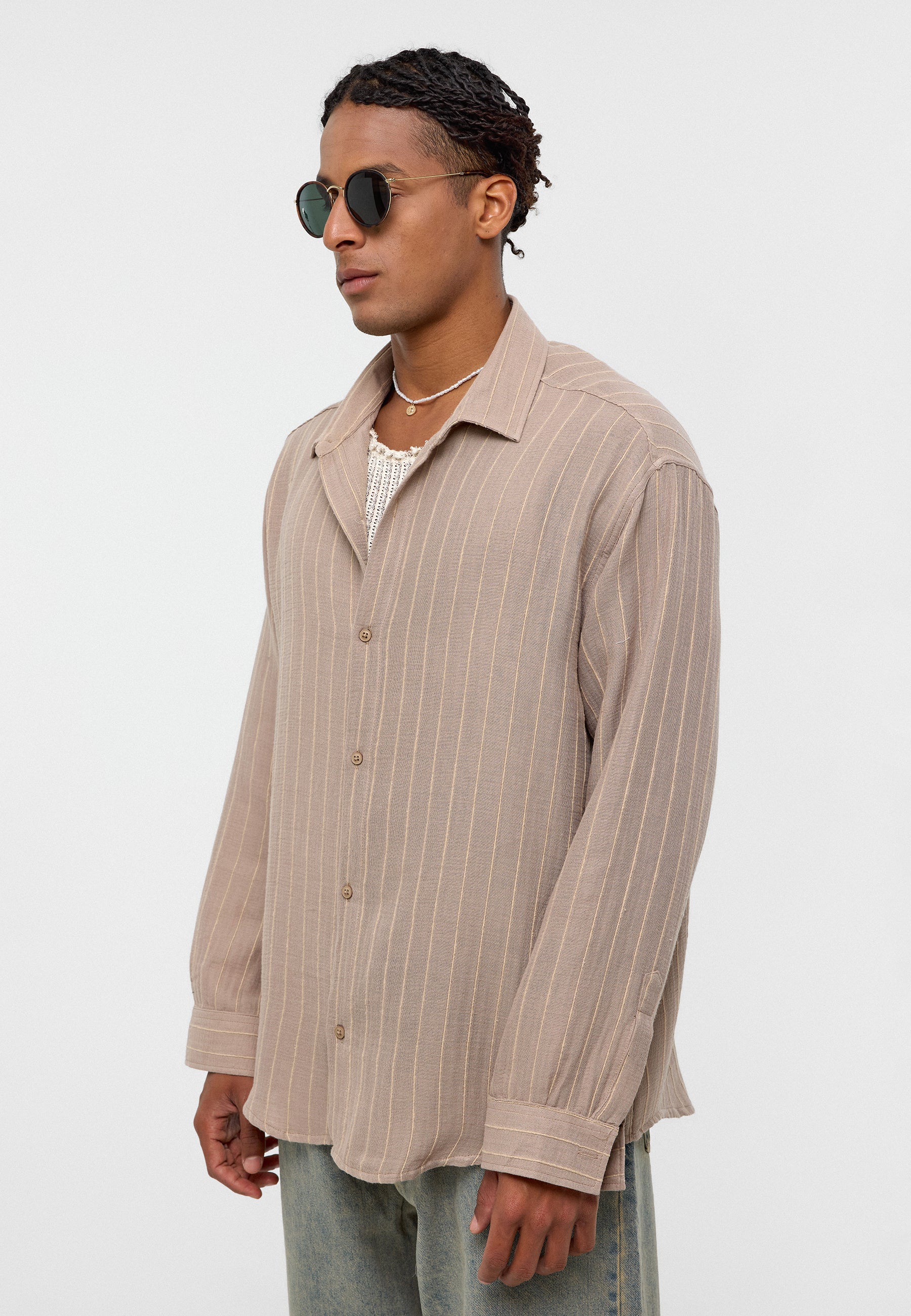 Beige Striped Oversize Muslin Cotton Shirt – Breezy Casual