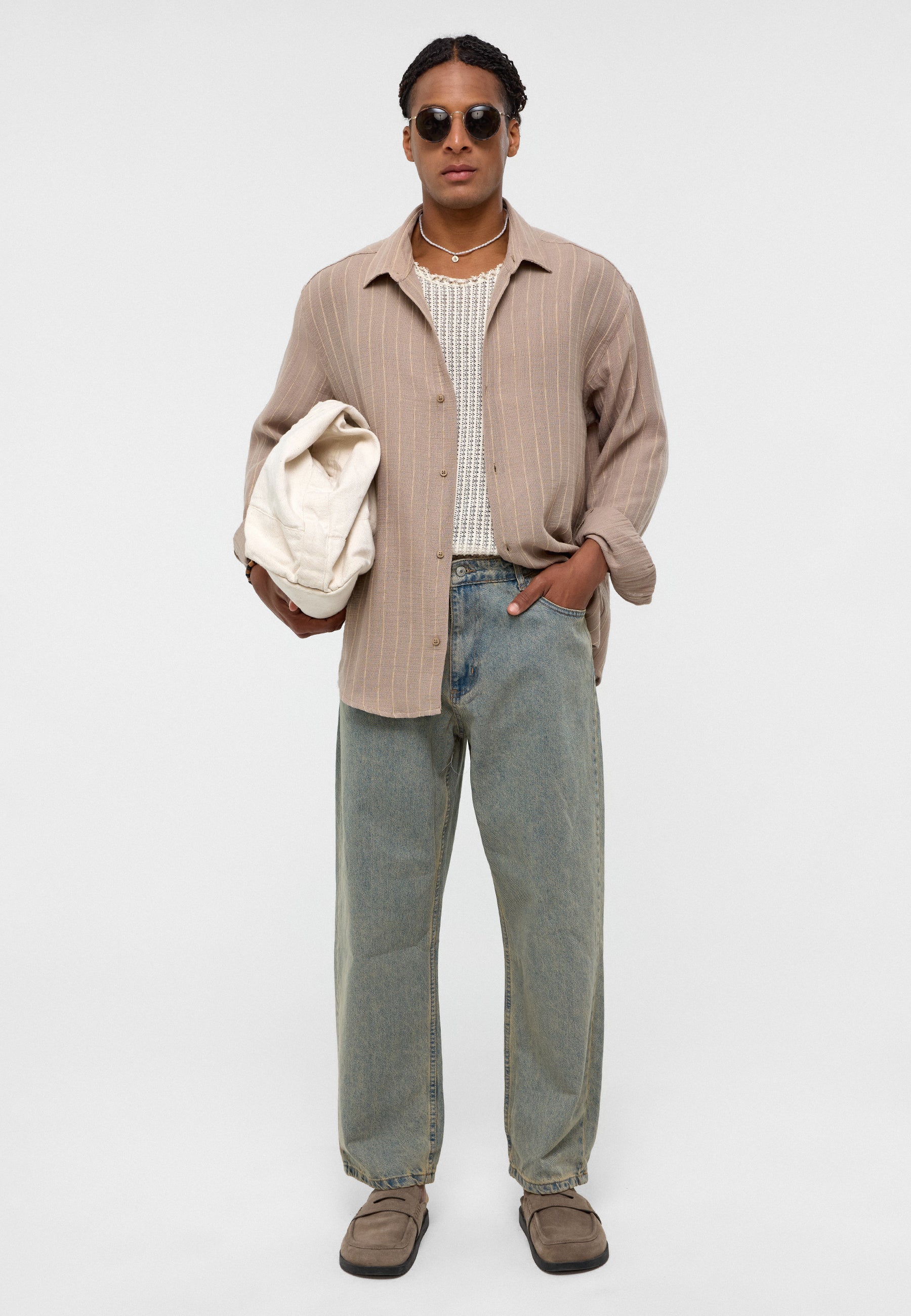 Beige Striped Oversize Muslin Cotton Shirt – Breezy Casual