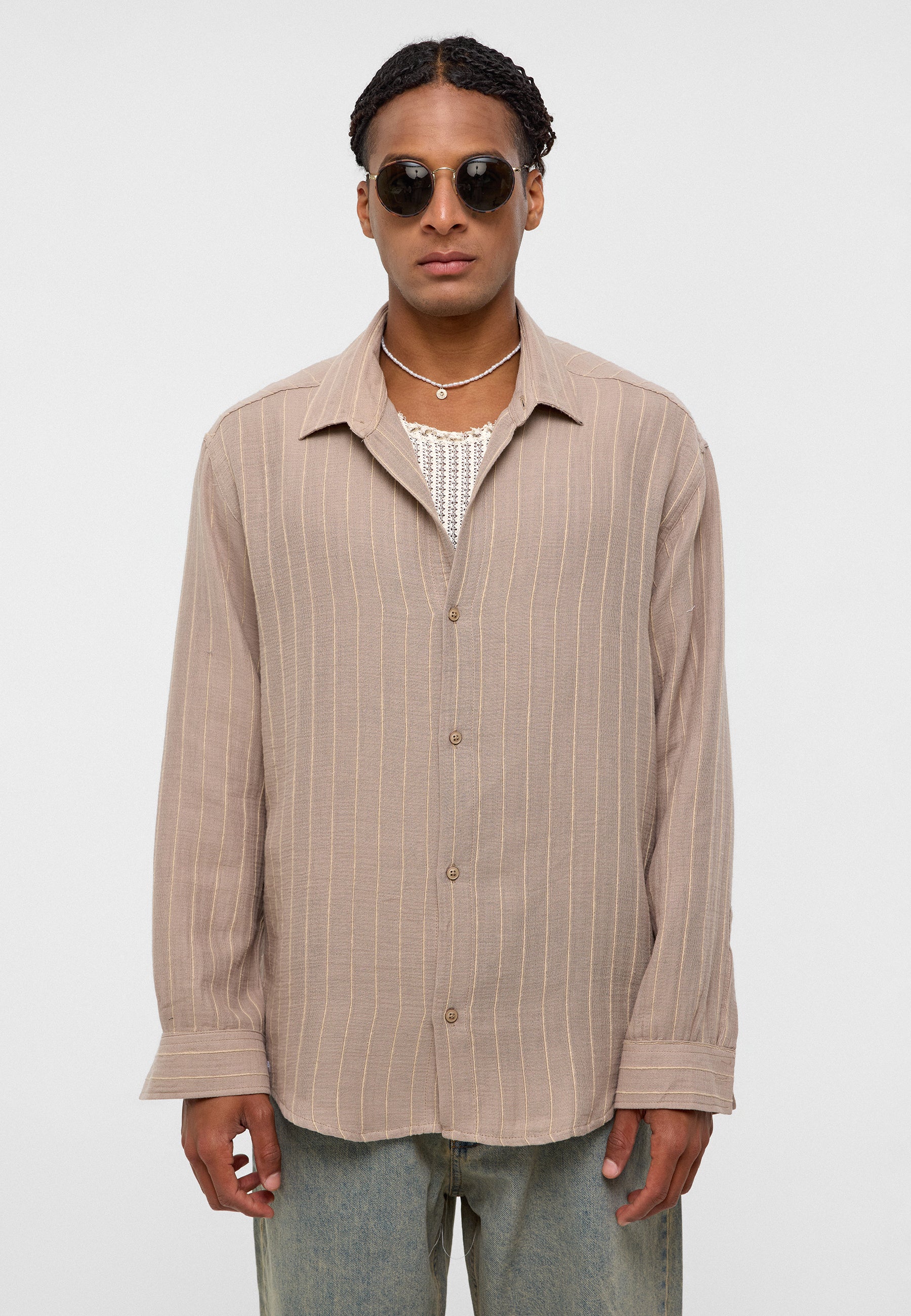 Beige Striped Oversize Muslin Cotton Shirt – Breezy Casual