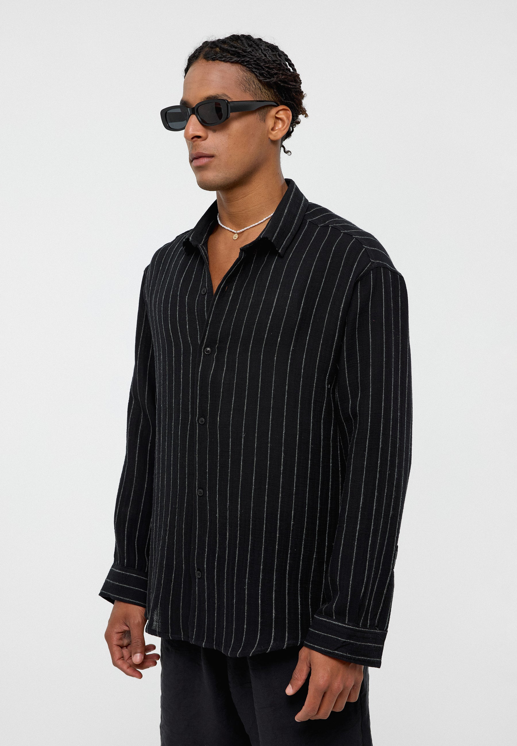 Black Striped Oversize Muslin Cotton Shirt – Effortless Urban Cool