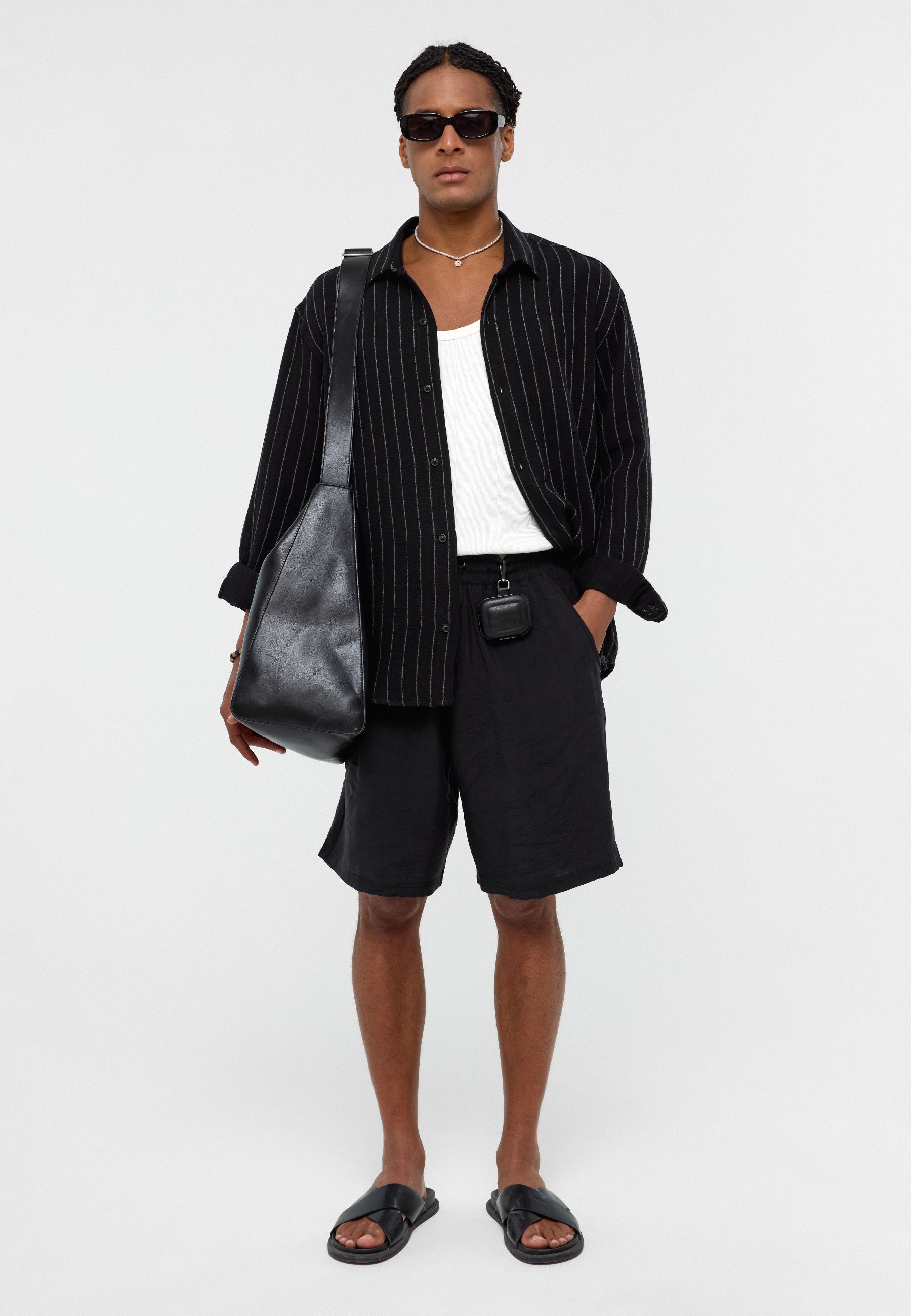 Black Striped Oversize Muslin Cotton Shirt – Effortless Urban Cool