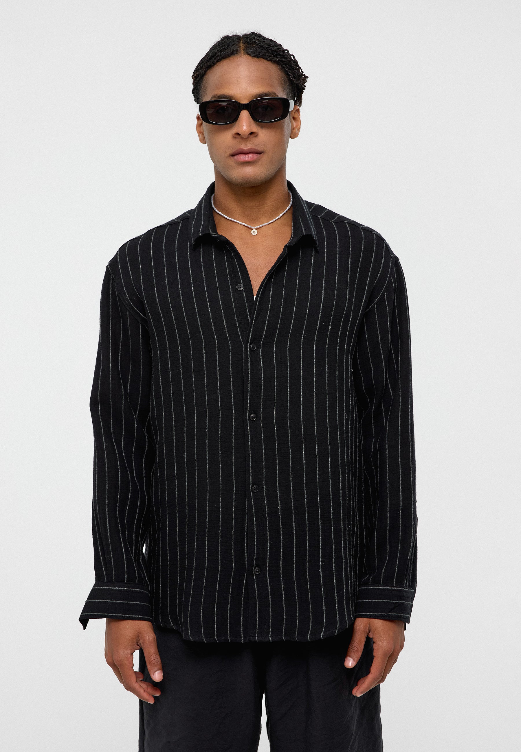 Black Striped Oversize Muslin Cotton Shirt – Effortless Urban Cool