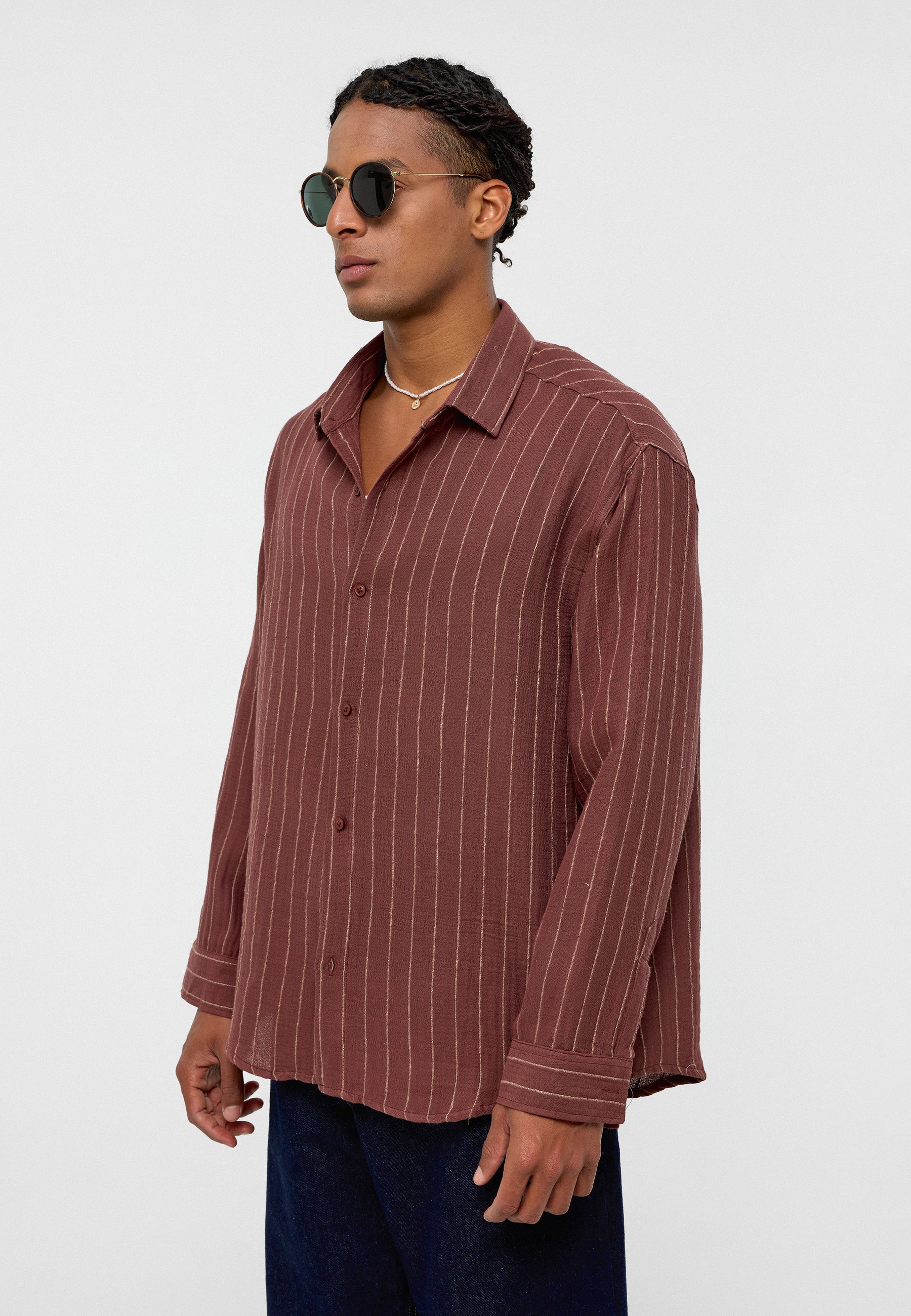 Brown Striped Slim Fit Luxe Shirt – Sleek, Modern, Comfortable