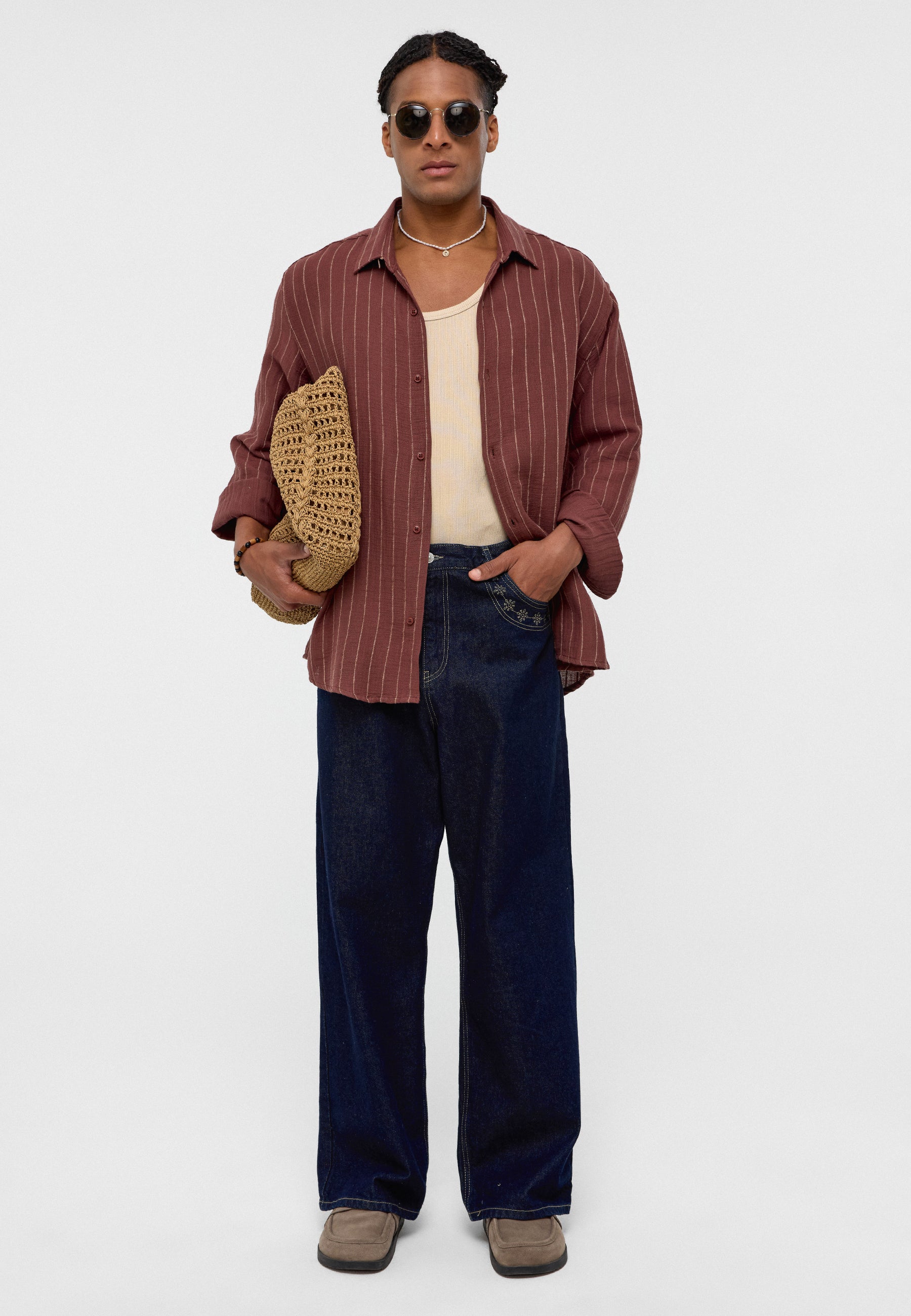 Brown Striped Slim Fit Luxe Shirt – Sleek, Modern, Comfortable