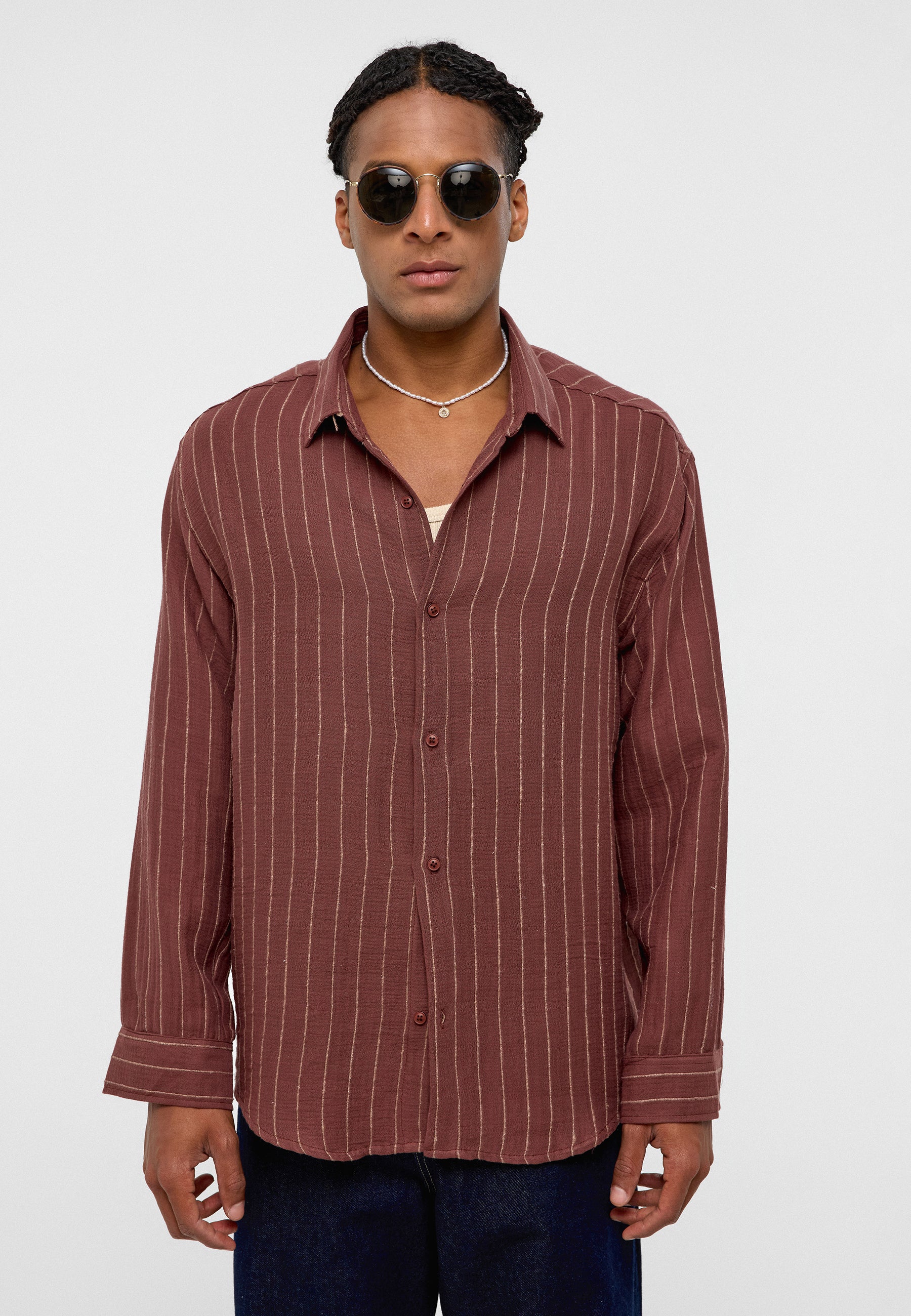 Brown Striped Slim Fit Luxe Shirt – Sleek, Modern, Comfortable