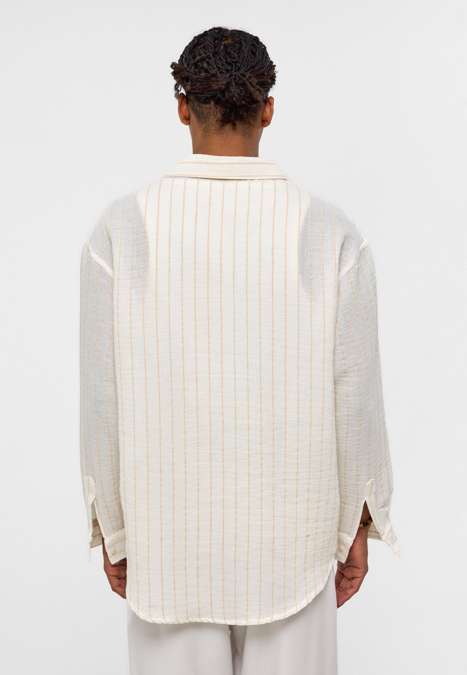 Ekru Striped Oversize Muslin Cotton Shirt – Effortless Texture Relaxed Style