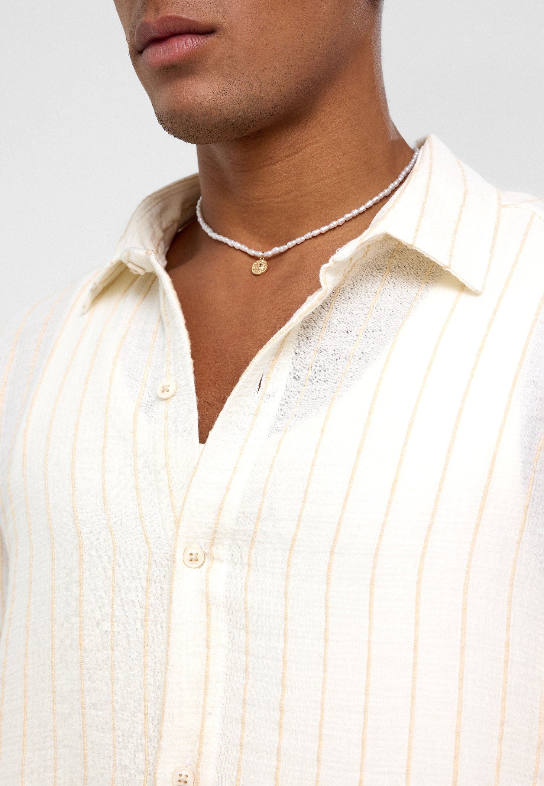 Ekru Striped Oversize Muslin Cotton Shirt – Effortless Texture Relaxed Style