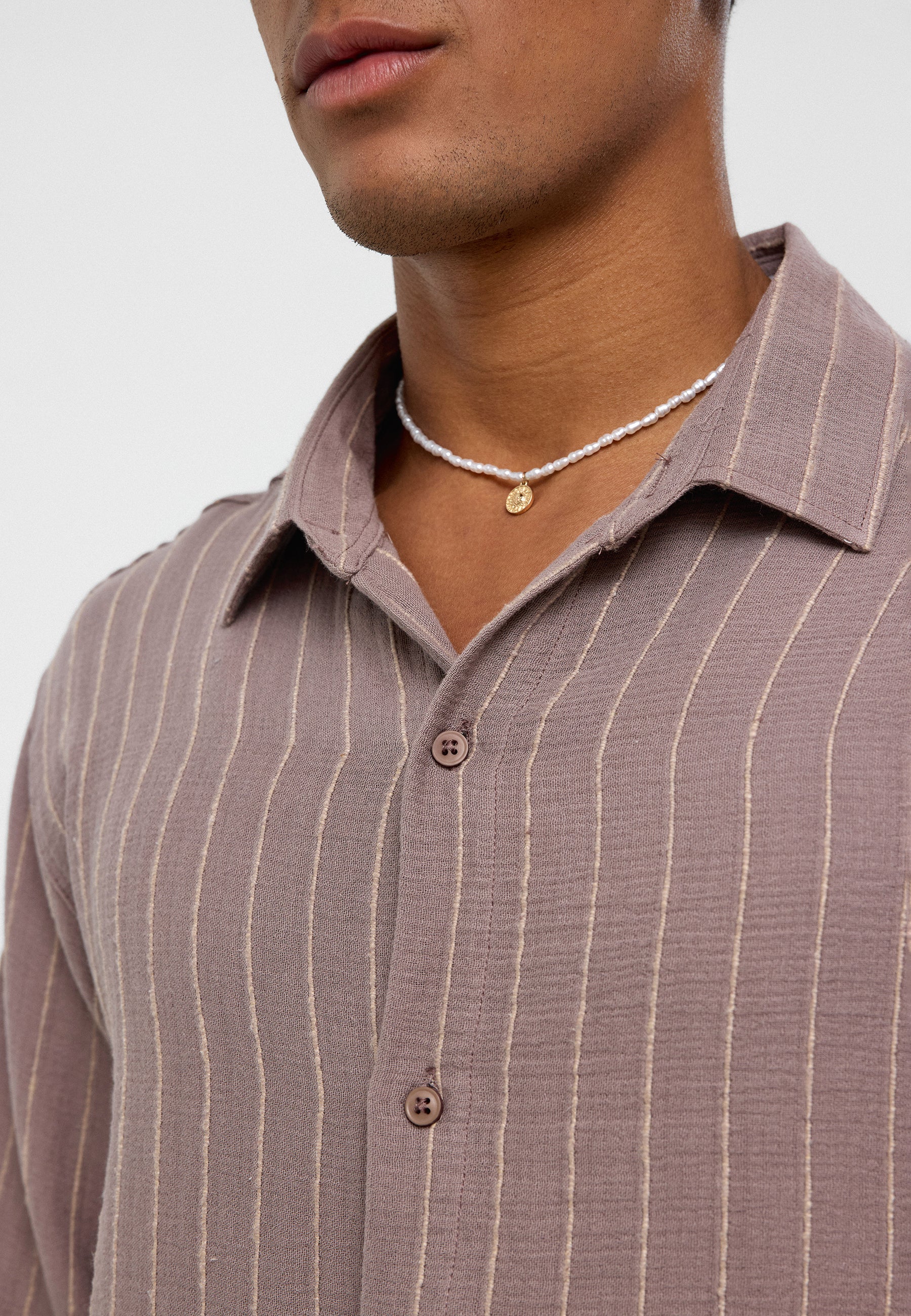 Taupe‑Beige Striped Oversized Muslin Shirt – Soft Stylish Everyday Essential