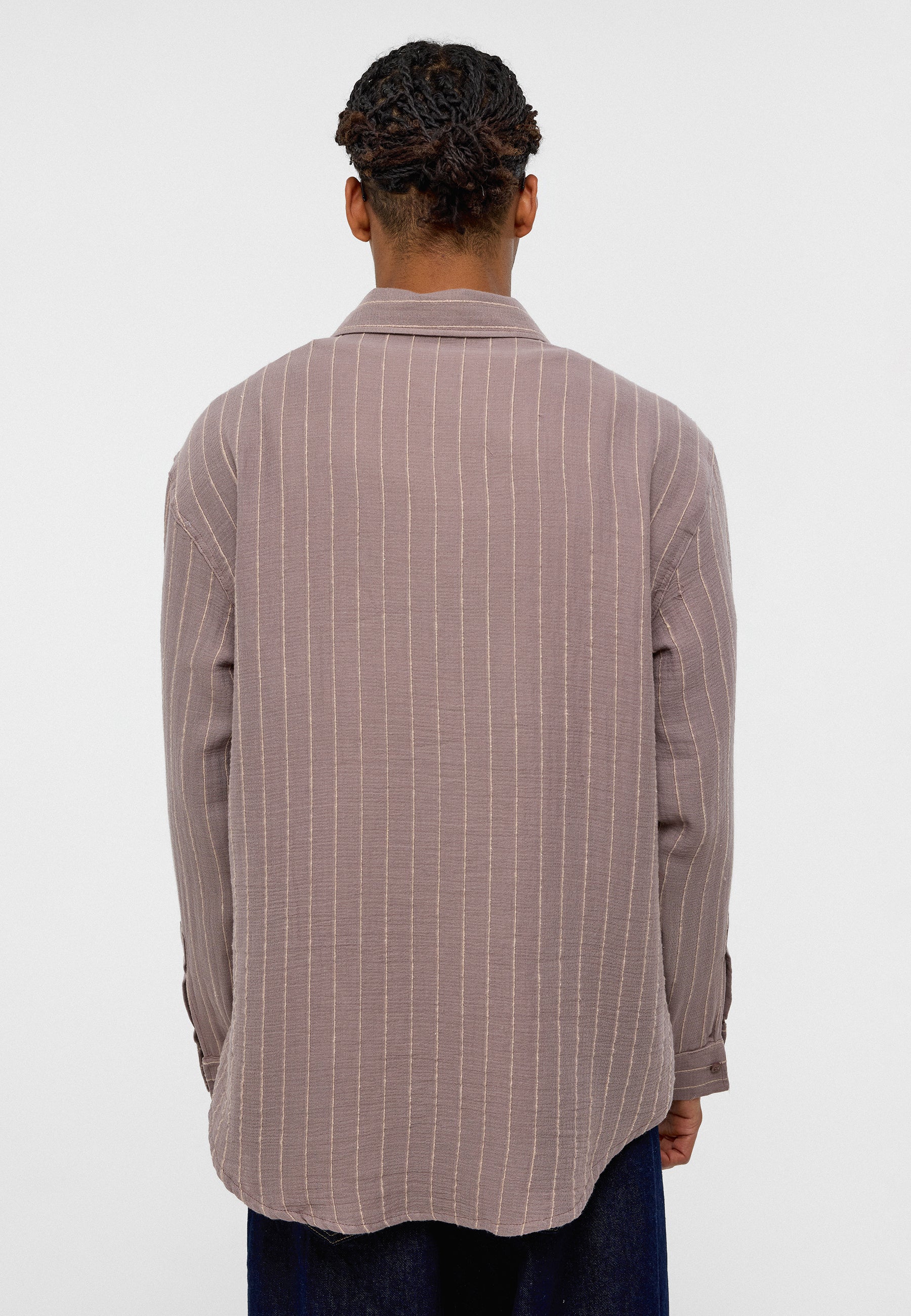 Taupe‑Beige Striped Oversized Muslin Shirt – Soft Stylish Everyday Essential