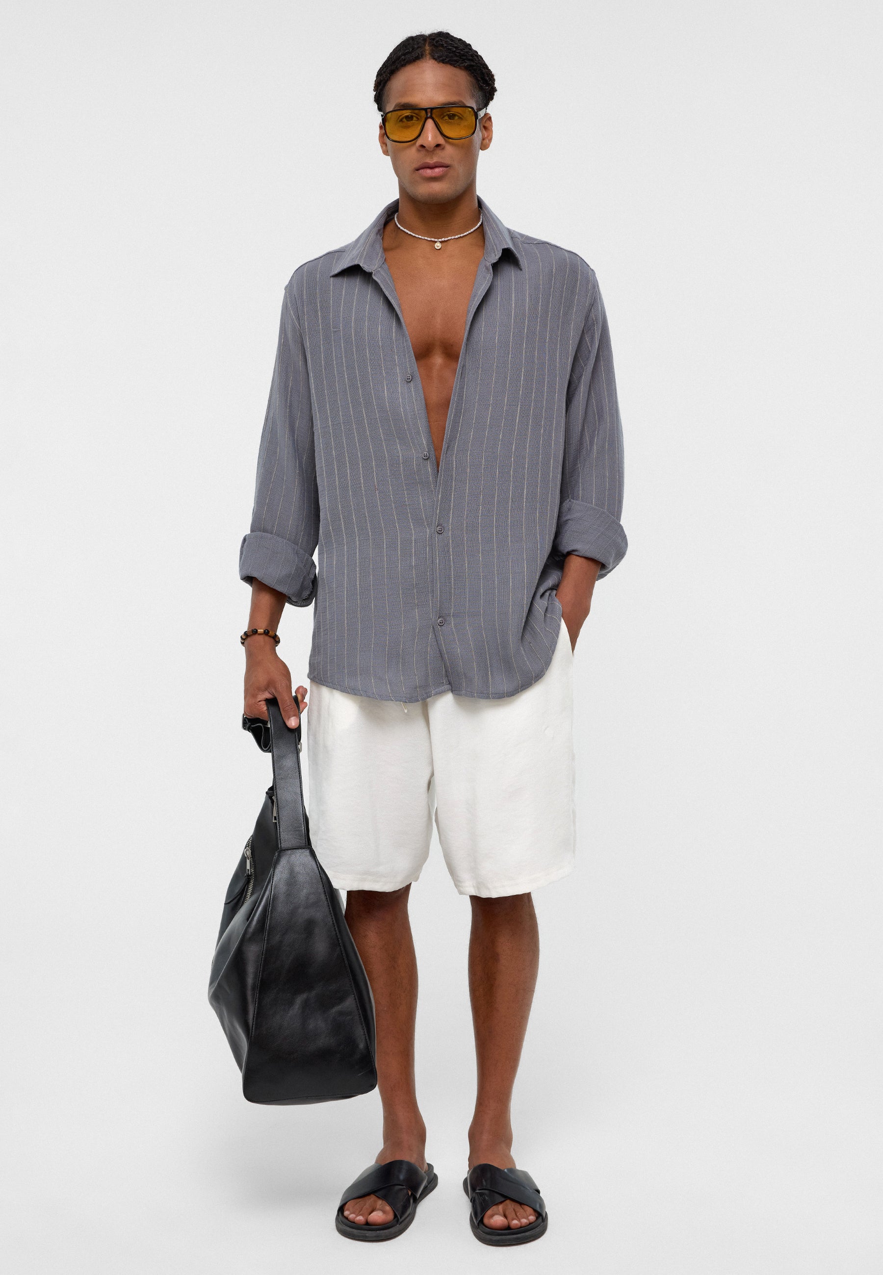 Soft Beige Striped Oversized Muslin Shirt – Lightweight Elegance with Warm Tones