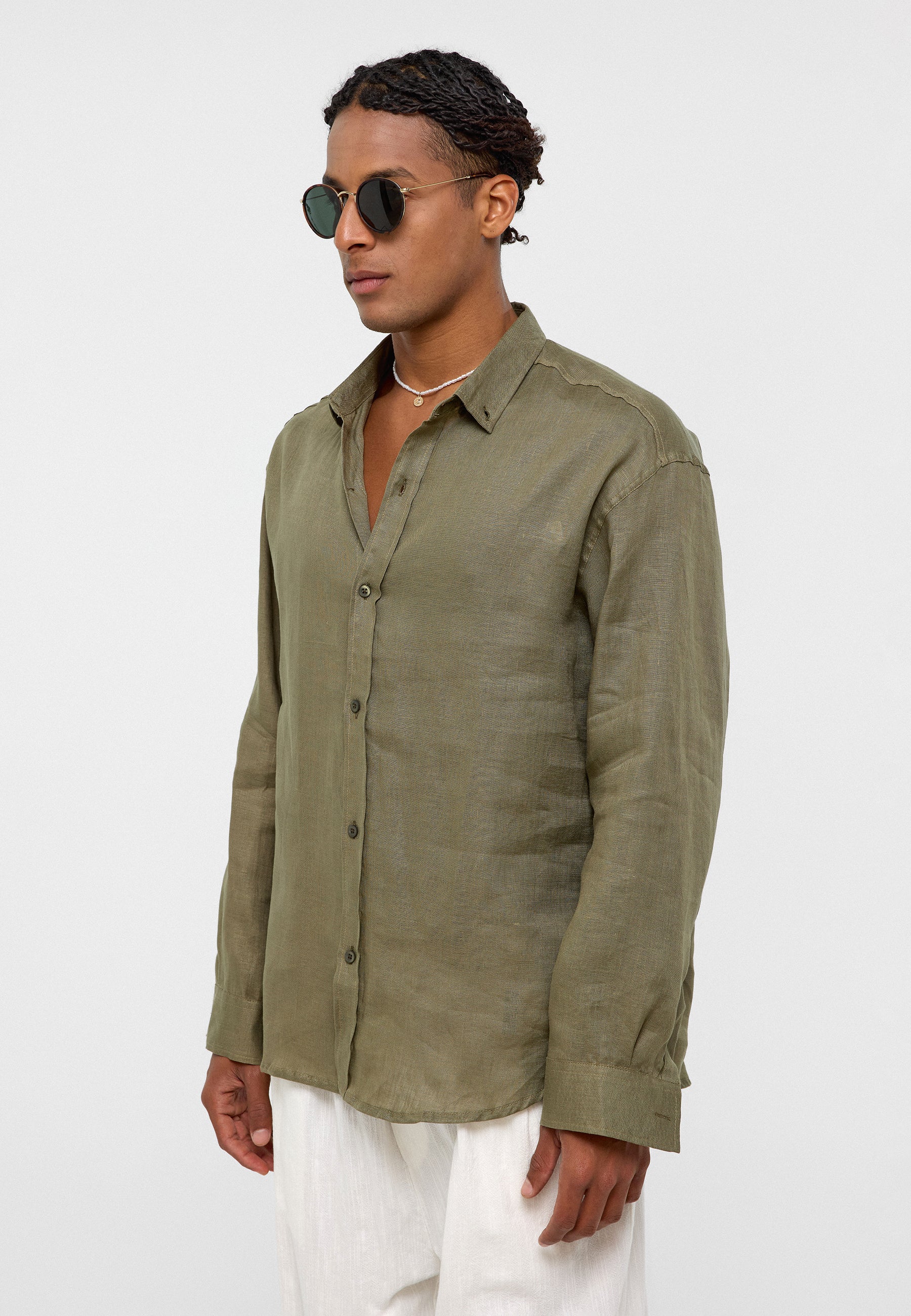 Earthy Khaki Oversized Linen Shirt – Lightweight & Relaxed Summer Staple