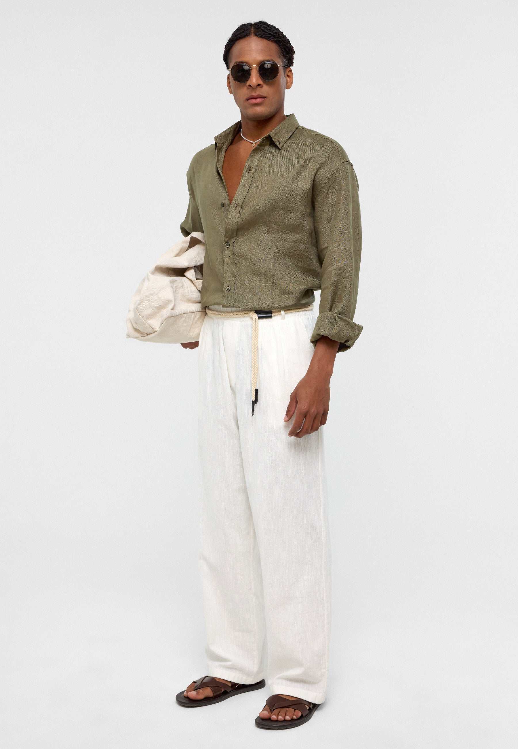 Earthy Khaki Oversized Linen Shirt – Lightweight & Relaxed Summer Staple
