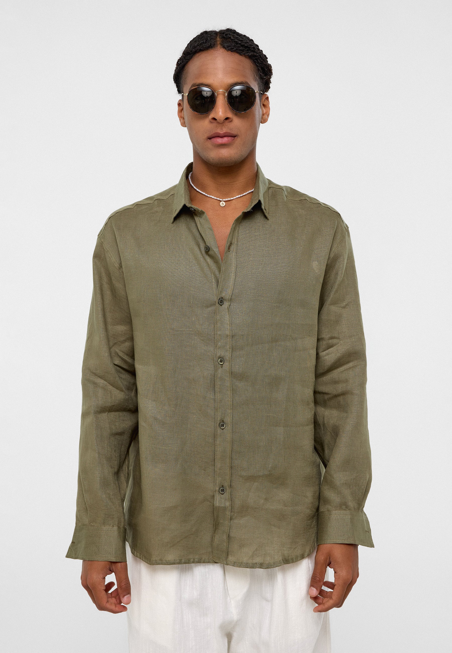 Earthy Khaki Oversized Linen Shirt – Lightweight & Relaxed Summer Staple