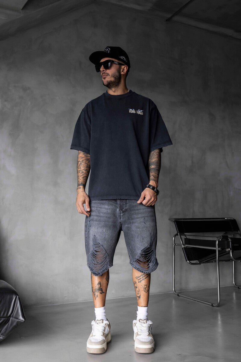 Vintage Angel Print Oversized Black T-Shirt 1862