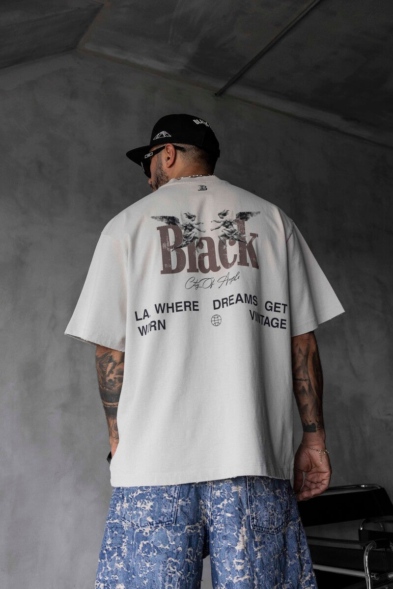 Vintage Angel Print Oversized Grey T-Shirt 1862