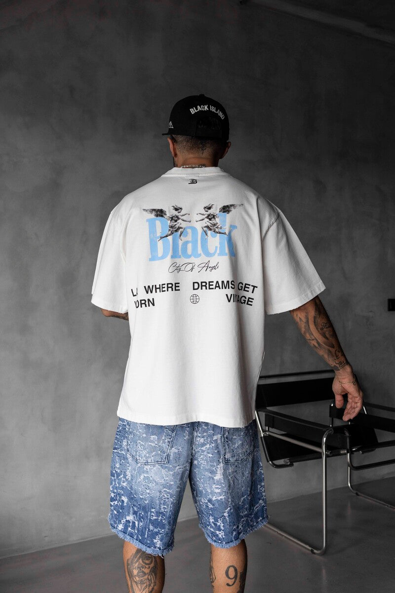 Vintage Angel Print Oversized White T-Shirt 1862