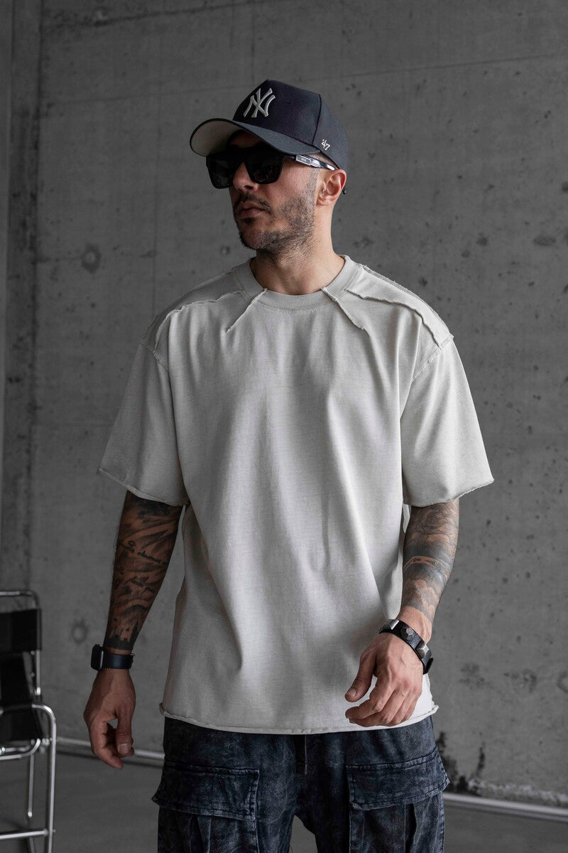 WASHED WHITE T-SHIRT WITH DIRTY STITCHES 1803