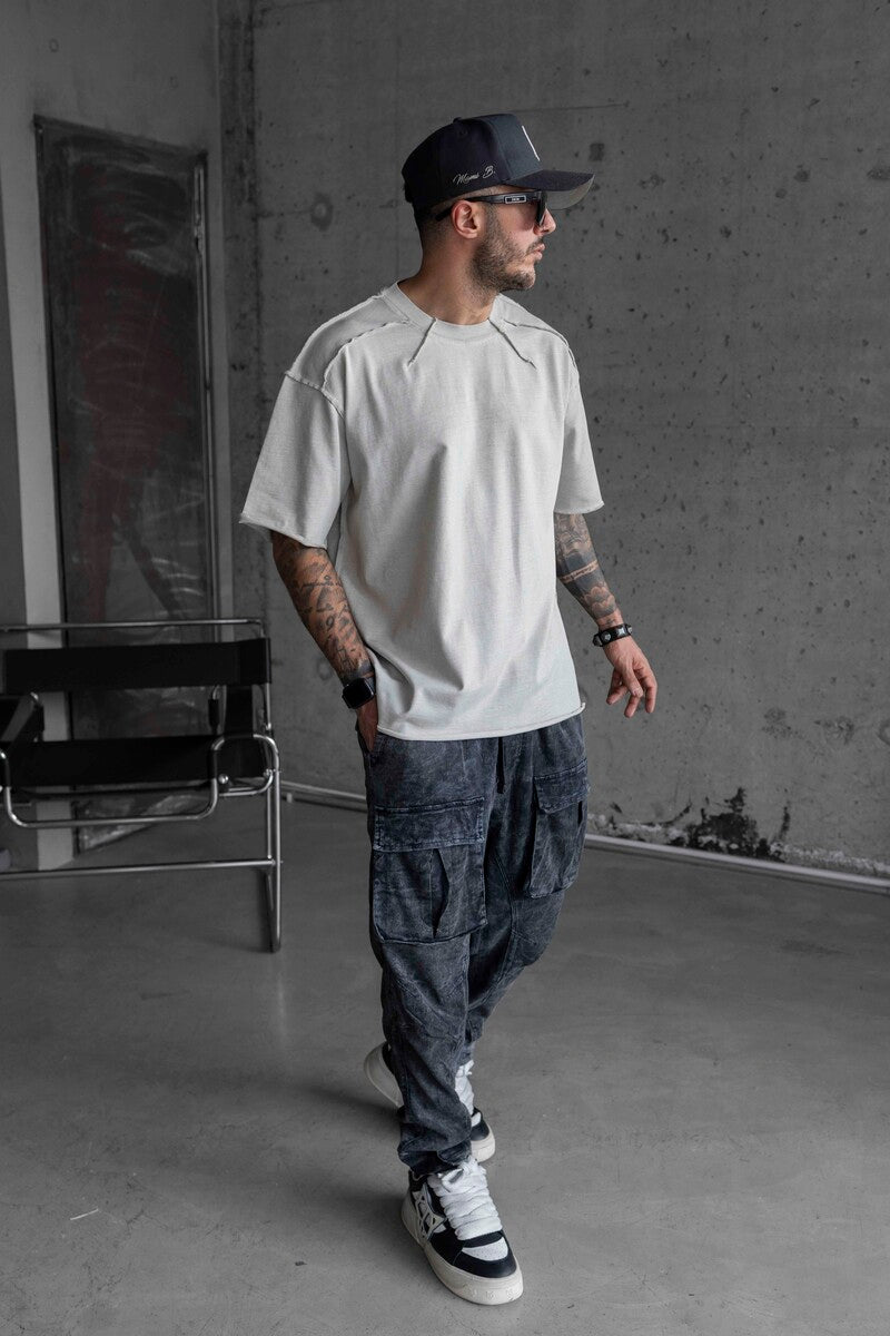 WASHED WHITE T-SHIRT WITH DIRTY STITCHES 1803